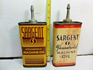 1920 - 50 ' s - (4oz. ) RARE VINTAGE SARGENT HOUSEHOLD OIL TIN CAN HANDY OILER LEAD TOP 2