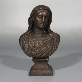 Antique French Bust Of The Virgin Mary,  Spelter,  Stamped Af