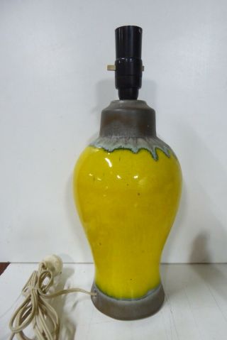 Retro Mid Century Pottery Lamp Base Yellow Lava Glaze Ceramic Studio Ellis Style