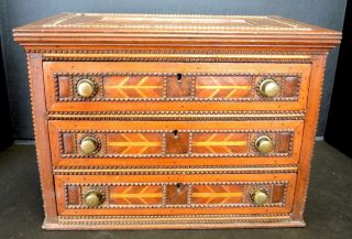 Late 19th Century Tramp Art Chip Carved Jewelry Box Coffer