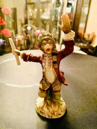 Antique Meissen Dresden Porcelain Monkey Conductor