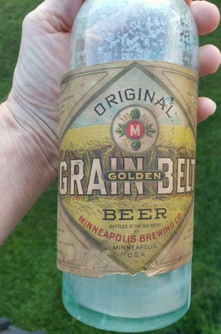 Rare Vintage Grain Belt Golden Paper Label Beer Bottle Minneapolis Brewing Co.