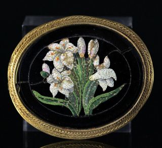 Rare Huge Antique Grand Tour Micro Mosaic Brooch Flowers 1870
