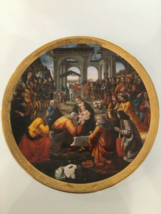Rare Antique Limoges France Plate 10.  5 ".  22k Gold Edge.  Jesus Birth Painting.