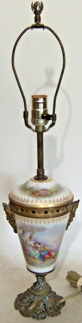 Ornate Antique L.  Henry Bronze & Porcelain Urn Lamp French Couple in Love 2