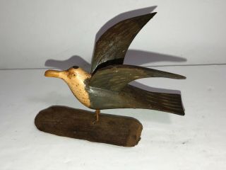Antique Hand Carved & Painted Folk Art Bird Seagull Driftwood Usa Vtg