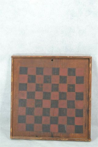 Antique Game Board Painted Red Black Chess Checkers Hand Made 15 In.