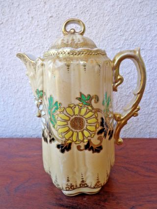 Vintage / Antique Chocolate Pot Hand Painted Floral Gold Gilt Moriage