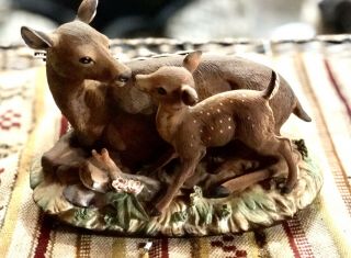 Masterpiece By Homco Porcelain Deer And Fawn Figurine Home Interiors.  Vgc