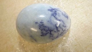 Vintage Italian Hand Carved Alabaster Marble Blue Paperweight Egg