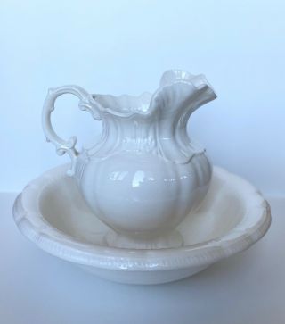 Vintage White Porcelain Pitcher And Wash Basin