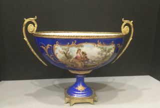 Antique French Porcelain Scenic Centerpiece Bowl Gilt Ormolu Signed Nr