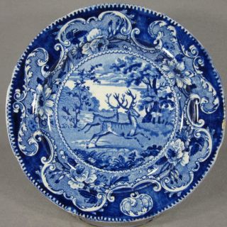 Enoch Wood Staffordshire Dark Blue Transferware Pearlware Plate W Deer 1