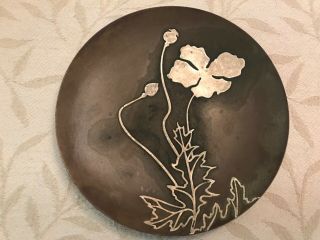 Heintz Art Metal Decorative Plate Sterling Silver On Bronze Poppy 564
