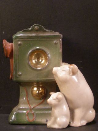 Vintage German Pink Pig Porcelain Phone Telephone Figurine Bud Spill Vase Figure