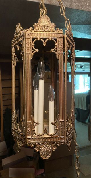 Vintage Antique Isco Art Nouveau Hanging Lamp Fixture Chandelier 1 Glass Side