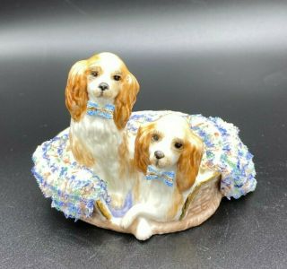 Vintage Muller Volkstedt Irish Dresden Lace Figurine Cocker Spaniel Dogs “pals”