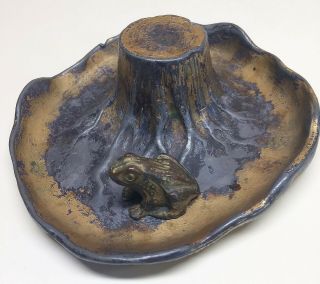 C.  1930s Mcclelland Barclay Metal Stump Tray With Removable Frog Figurine