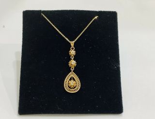 Vintage 10k,  14k Gold Filigree Diamond Pendant,  Necklace 16”