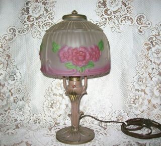 Antique Cast Iron Aladdin Electric Lamp With Reverse Painted Shade
