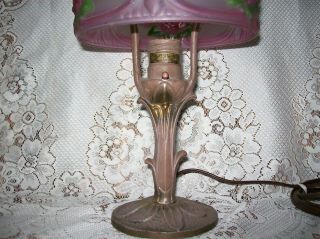 Antique Cast Iron Aladdin Electric Lamp with Reverse Painted Shade 3