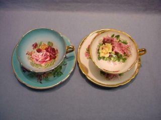 2 Stanley Large Flowers Teacups & Saucers