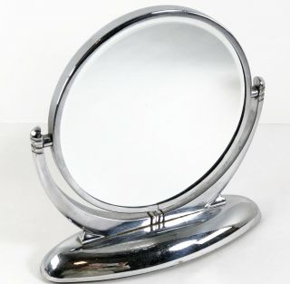 Vintage Art Deco Shaving Mirror 2 Sided Chrome Magnified Swivel Make - Up Table