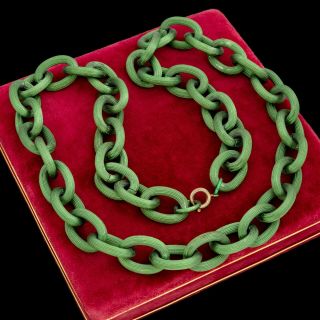Antique Vintage Art Deco Gold Filled Gf Green Cable Chain Link 31.  0 " L Necklace
