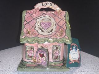 2002 Blue Sky Clayworks Heather Goldminc Love Candle House Tea Light With Base