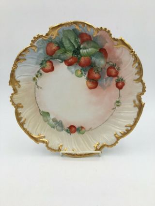 Vintage T&v Limoges Handpainted Strawberries Charger Plaque