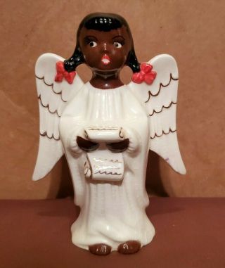 Vintage Holland Mold Glazed Ceramic Singing Angel Figurine African American Girl