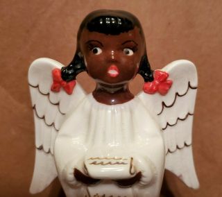 Vintage Holland Mold Glazed Ceramic Singing Angel Figurine African American Girl 2