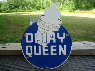 Old Vintage 1957 Dairy Queen Ice Cream Porcelain Advertising Sign Die Cut
