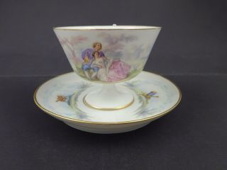 Antique Paris Porcelain Tea Cup & Saucer,  Pedestal Base