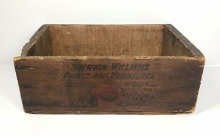 Vintage Sherwin Williams Paint Varnish Wood Crate Box 15” X 10” X 5.  5”