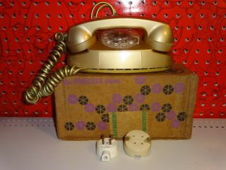Vintage Rare Western Electric Bell System Gold Princess Rotary Phone W/ Box