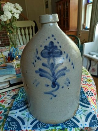 Antique Primitive Salt Glazed Blue Slip Folk Art Somerset Pottery Jug