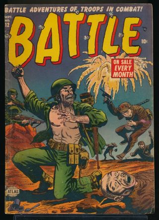 Battle No.  12 1952 Atlas Pre - Code War Comic Book Russ Heath Cover Art 4.  5 Vg,