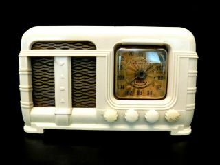 Vintage 40s Restored Art Deco Fada Antique Solid Ivory Color Bakelite Tube Radio