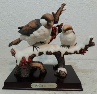 Vintage De Capoli Winter Sparrows /birds On Tree Berries