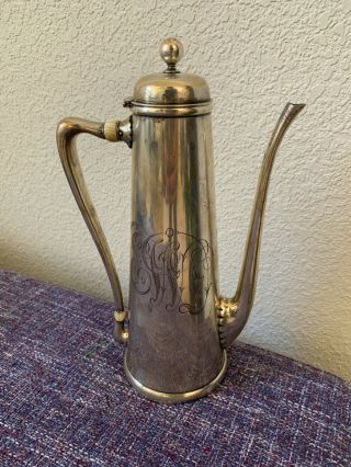 Vintage Sterling Silver Tall Coffee Tea Pot,  Bead Handle,  Hinged Lid,  Engraved
