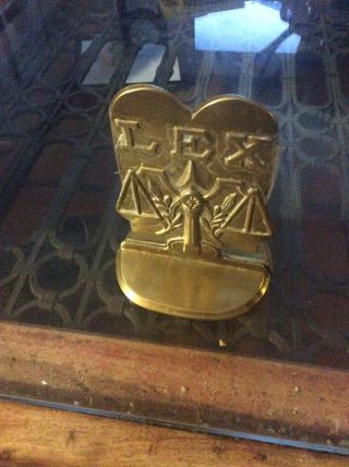Vintage LEX Law Solid Brass Book Ends Legal Lawyer Scales of Justice 2