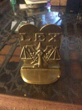 Vintage LEX Law Solid Brass Book Ends Legal Lawyer Scales of Justice 3