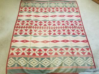 Vintage Red/green Beacon Camping Blanket With Whirling Logs 1930 