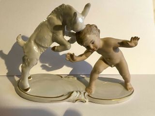 Hard To Find Germany Schaubach Kunst Porcelain Naked Boy And Goat 1764