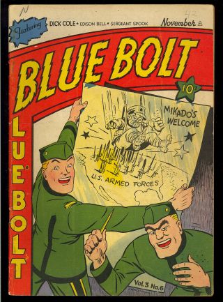 Blue Bolt Vol.  3 6 Golden Age Wwii War Cover Novelty Press 1942 Vg,