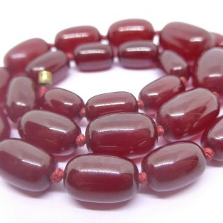 Vintage Cherry Red Amber Bakelite Barrel Shaped Beads 46 Gm - Knotted Older Beads