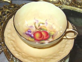 Paragon H Painted Orchard Fruit Peach Tea Cup And Saucer Raised Fruit Exterior