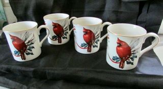 Four Lenox Christmas Mugs - " Winter Greetings Cardinal "