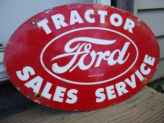 Large Old Vintage 1959 Ford Tractor Sales - Service Porcelain Dealership Sign